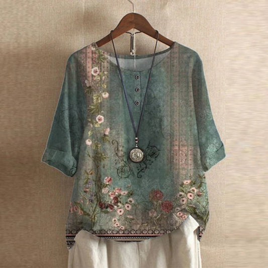 Blus dam, retro — vintage-inspirerad med blommönster för vardag och fest