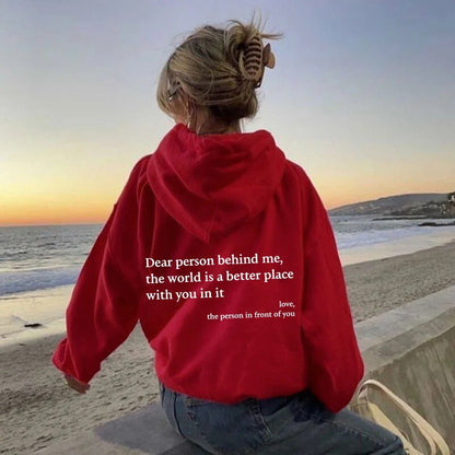 Hoodie dam, slogan — bekväm kapuschongtröja med tryck
