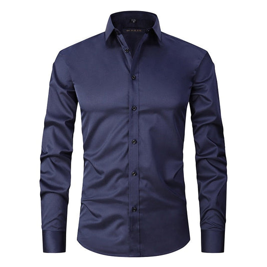 Skjorta herr, slim fit — skrynkelfri i bomullsmix med bambufiber
