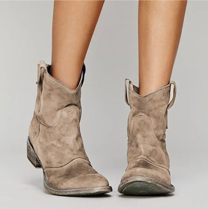 Westernboots dam i mockaimitation — cowboyboots med låg klack och rund tå
