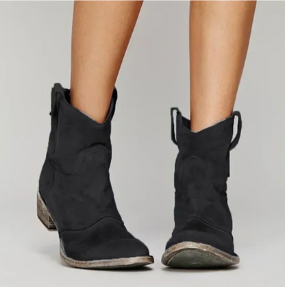 Westernboots dam i mockaimitation — cowboyboots med låg klack och rund tå