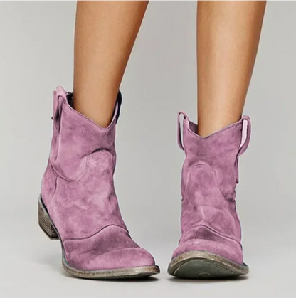 Westernboots dam i mockaimitation — cowboyboots med låg klack och rund tå