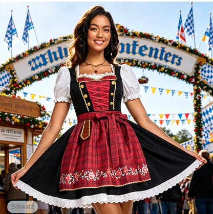 Dirndl dam, midilång — Oktoberfest-set i svart