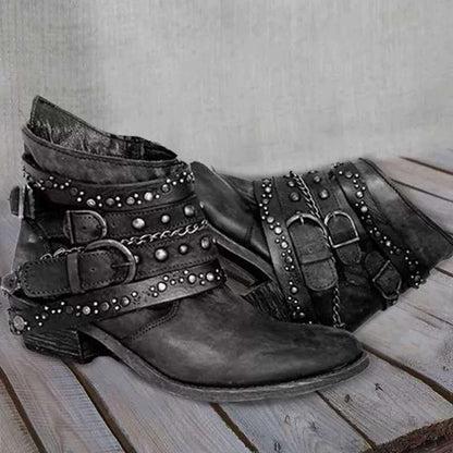 Vintageboots dam i läderimitation — stövletter i retrostil