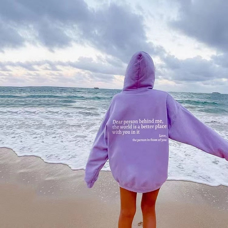 Hoodie dam, slogan — bekväm kapuschongtröja med tryck