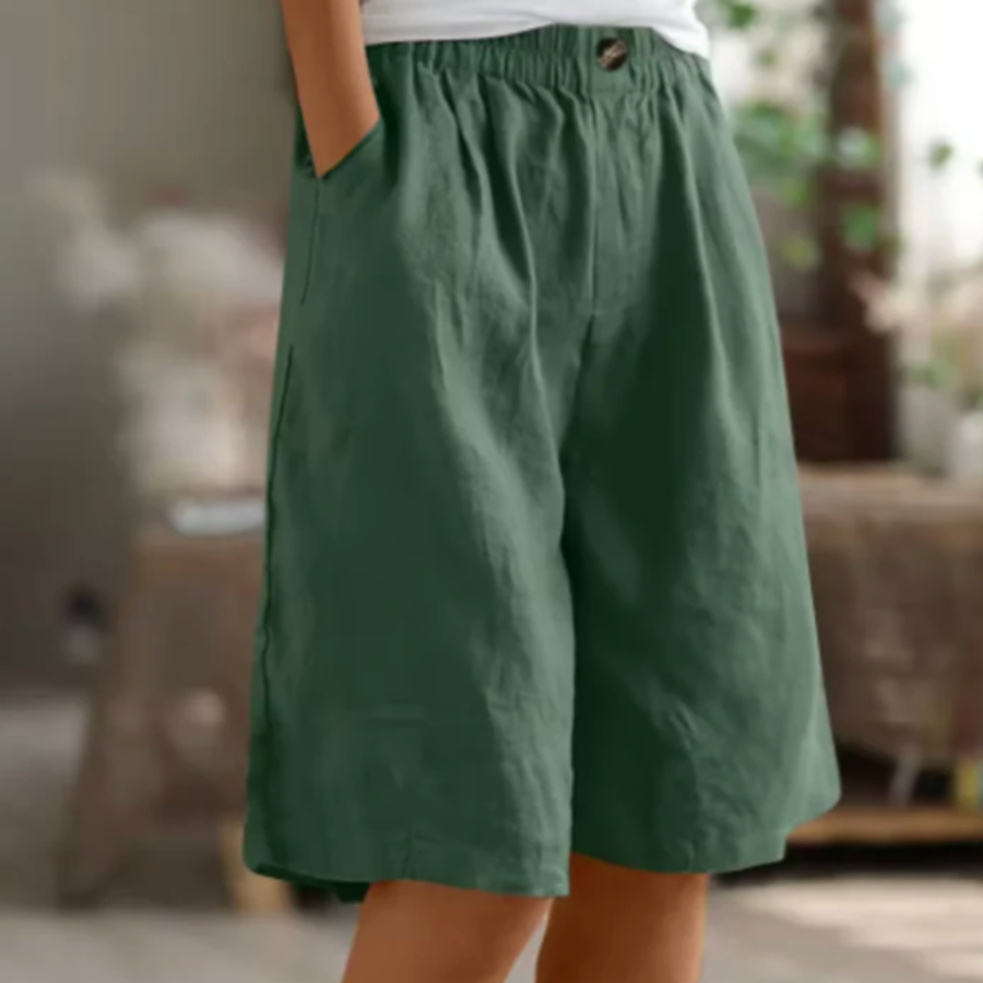 Shorts dam, bomull — lös passform med resårmidja och sidofickor