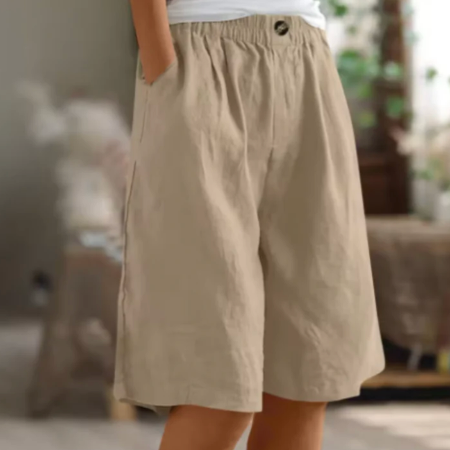 Shorts dam, bomull — lös passform med resårmidja och sidofickor