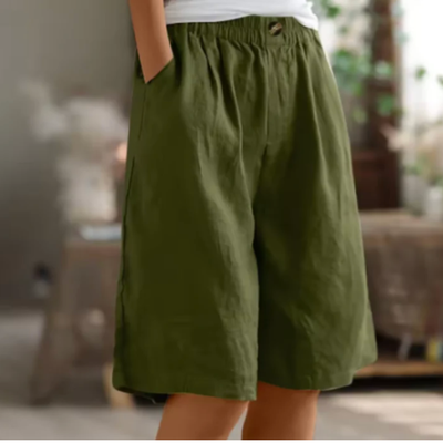 Shorts dam, bomull — lös passform med resårmidja och sidofickor