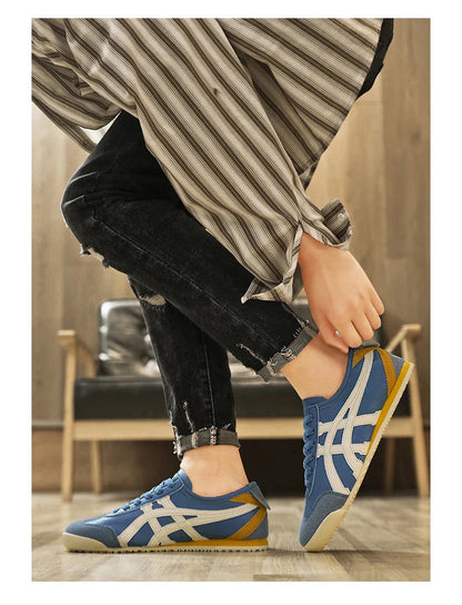 Retro sneakers herr — löparmodell med kontrastränder