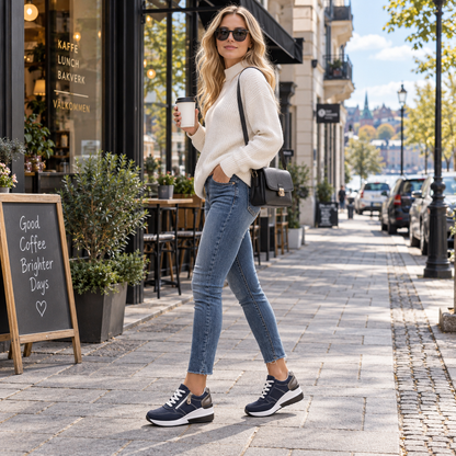 Sneakers dam — komfortmodell med kilsula, dragkedja och snörning