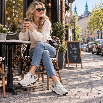 Sneakers dam — komfortmodell med kilsula, dragkedja och snörning