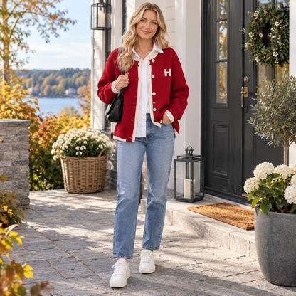 Stickad kofta dam, klassisk — mjuk cardigan i akryl
