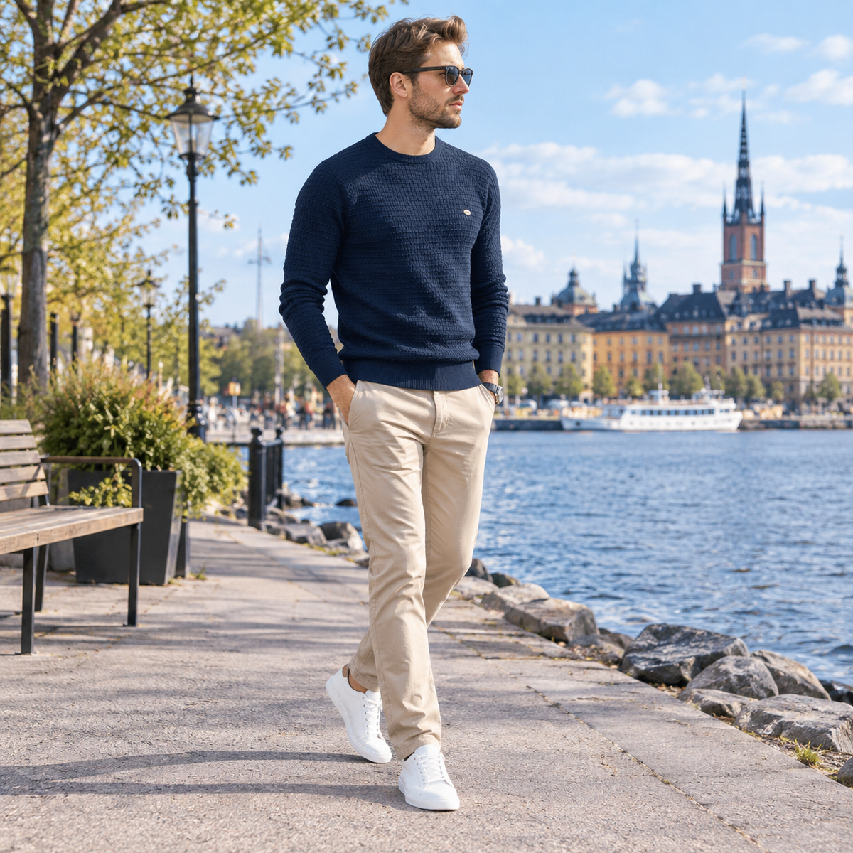 Stickad tröja herr — strukturerad vintertröja