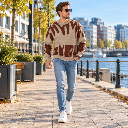 Stickad tröja herr — klassisk rundhals