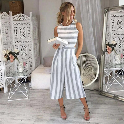 Jumpsuit dam, randig — lång ärmlös overall i lätt bomull