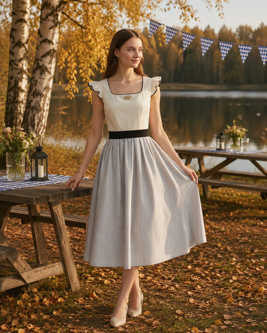 Dirndl dam, vit — traditionell oktoberfestklänning för bierfest