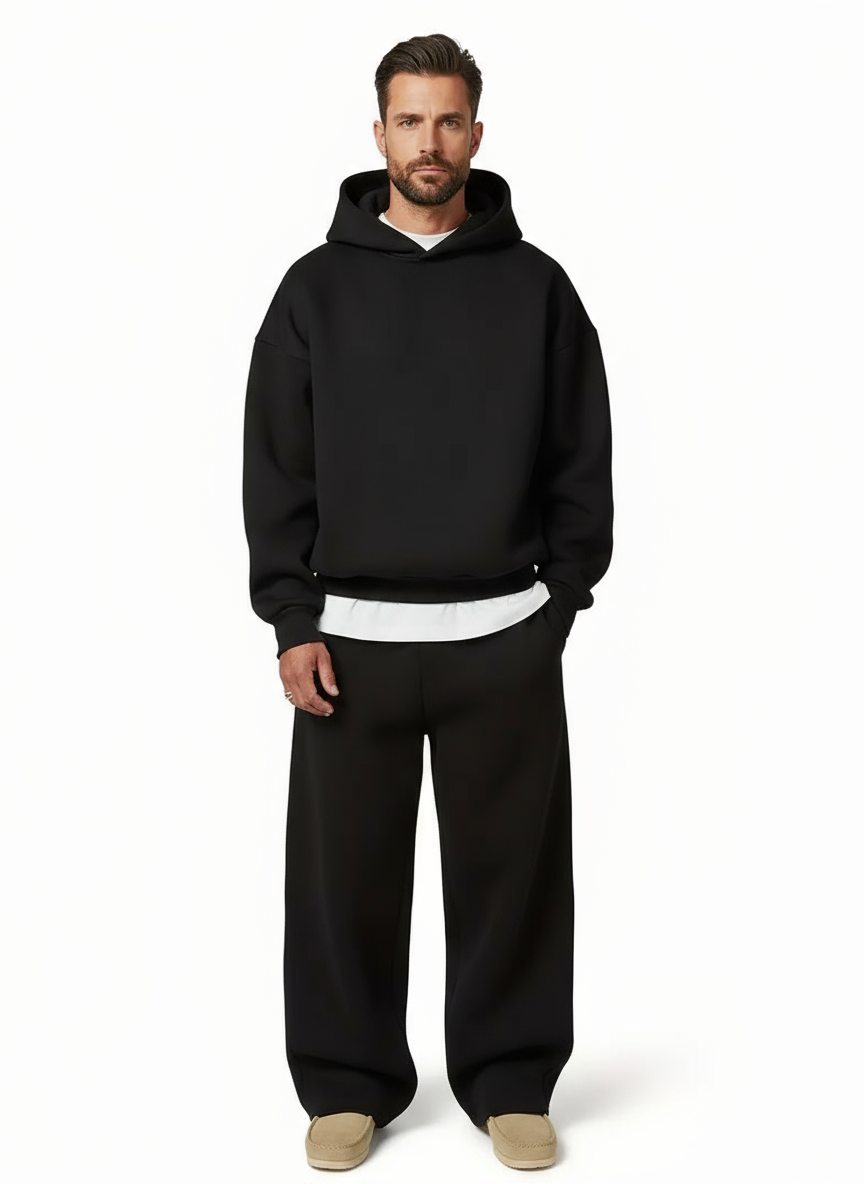 Träningsset herr — hoodie och joggingbyxor, rak passform