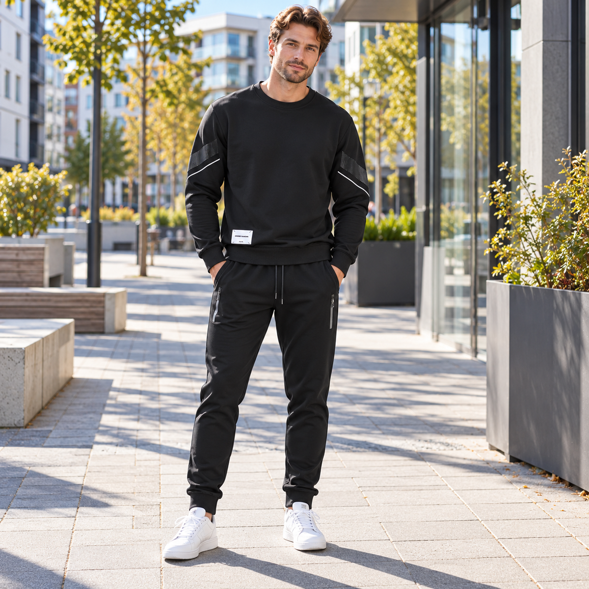 Träningsoverall herr, varm — set med tröja och byxa