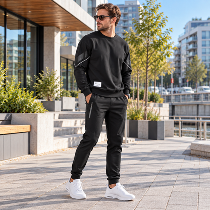 Träningsoverall herr, varm — set med tröja och byxa