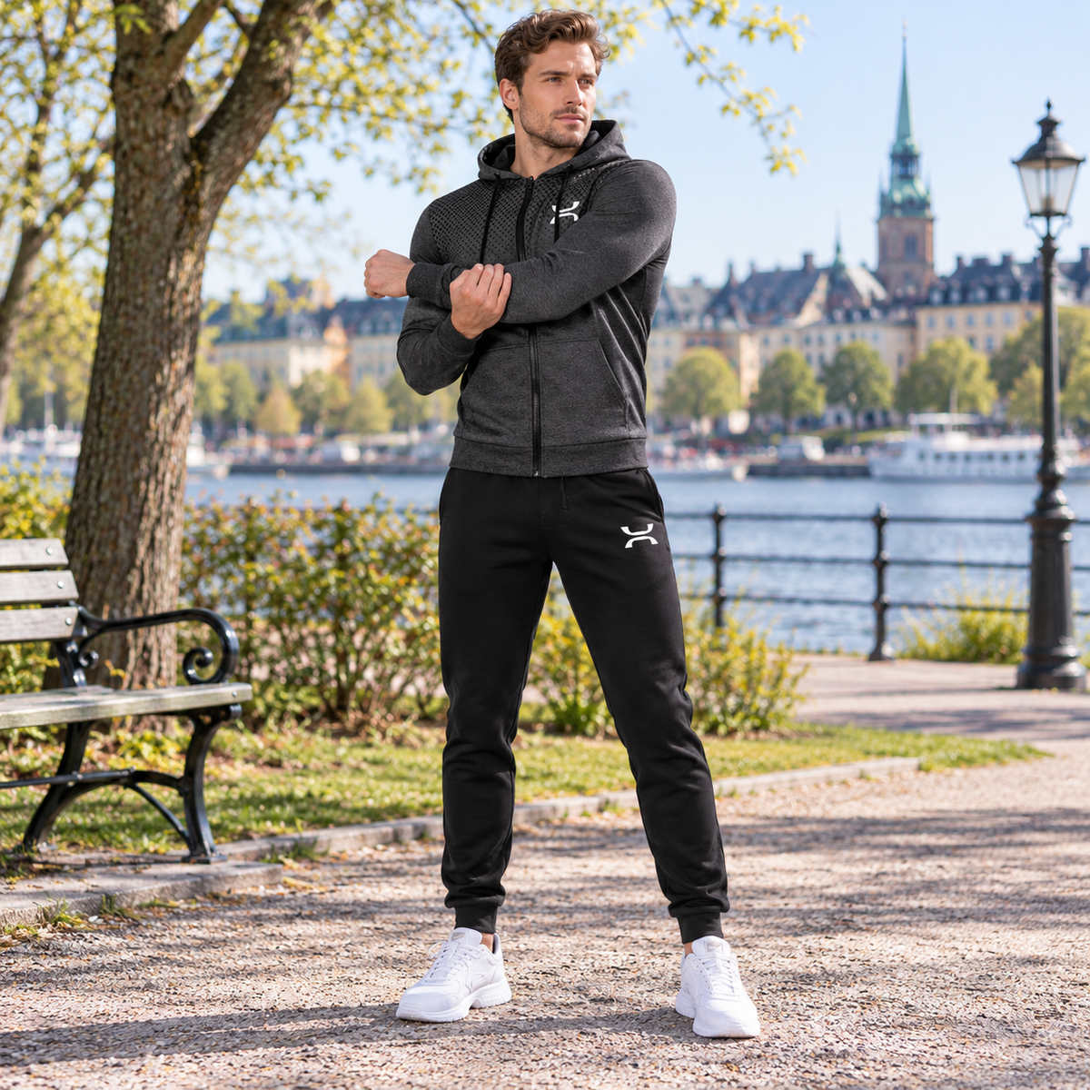 Träningsset herr — hoodie med dragkedja och joggingbyxor