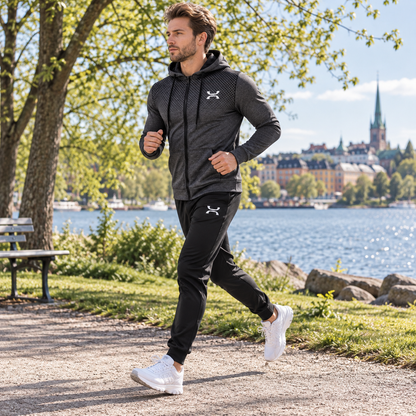 Träningsset herr — hoodie med dragkedja och joggingbyxor