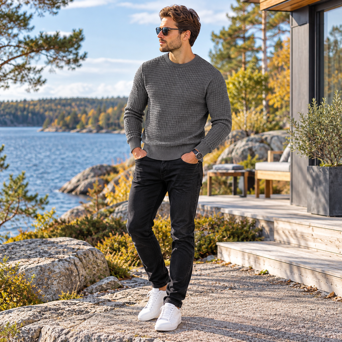 Tröja herr — mjuk och varm stickad rundhals