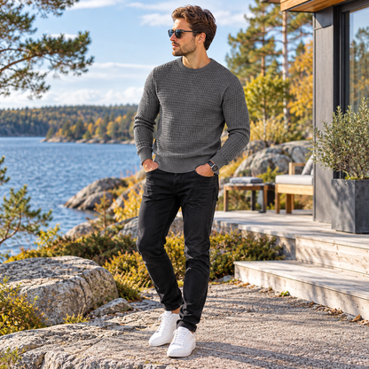 Tröja herr — mjuk och varm stickad rundhals
