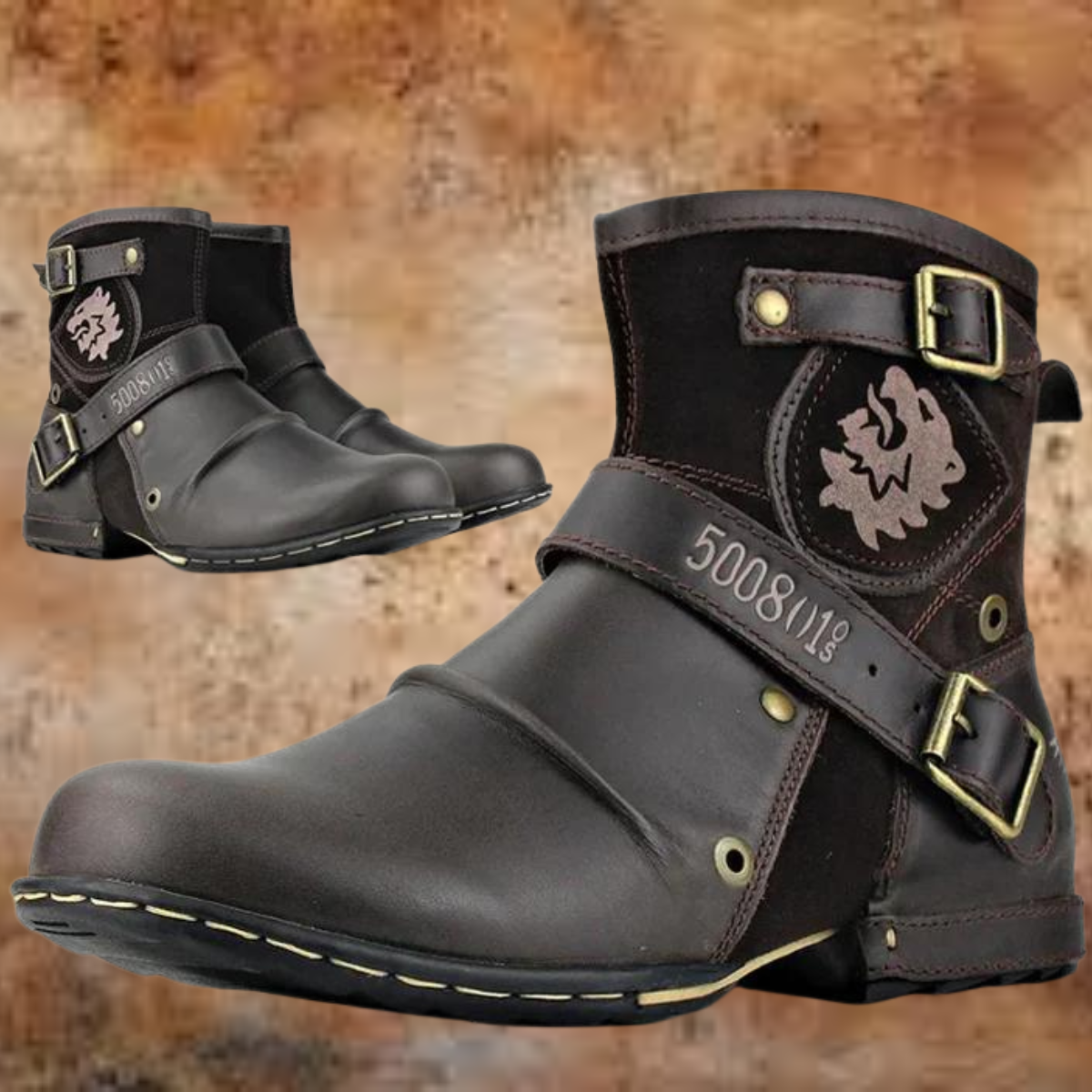 Herrboots i vintagestil — robusta stövlar i läderimitation