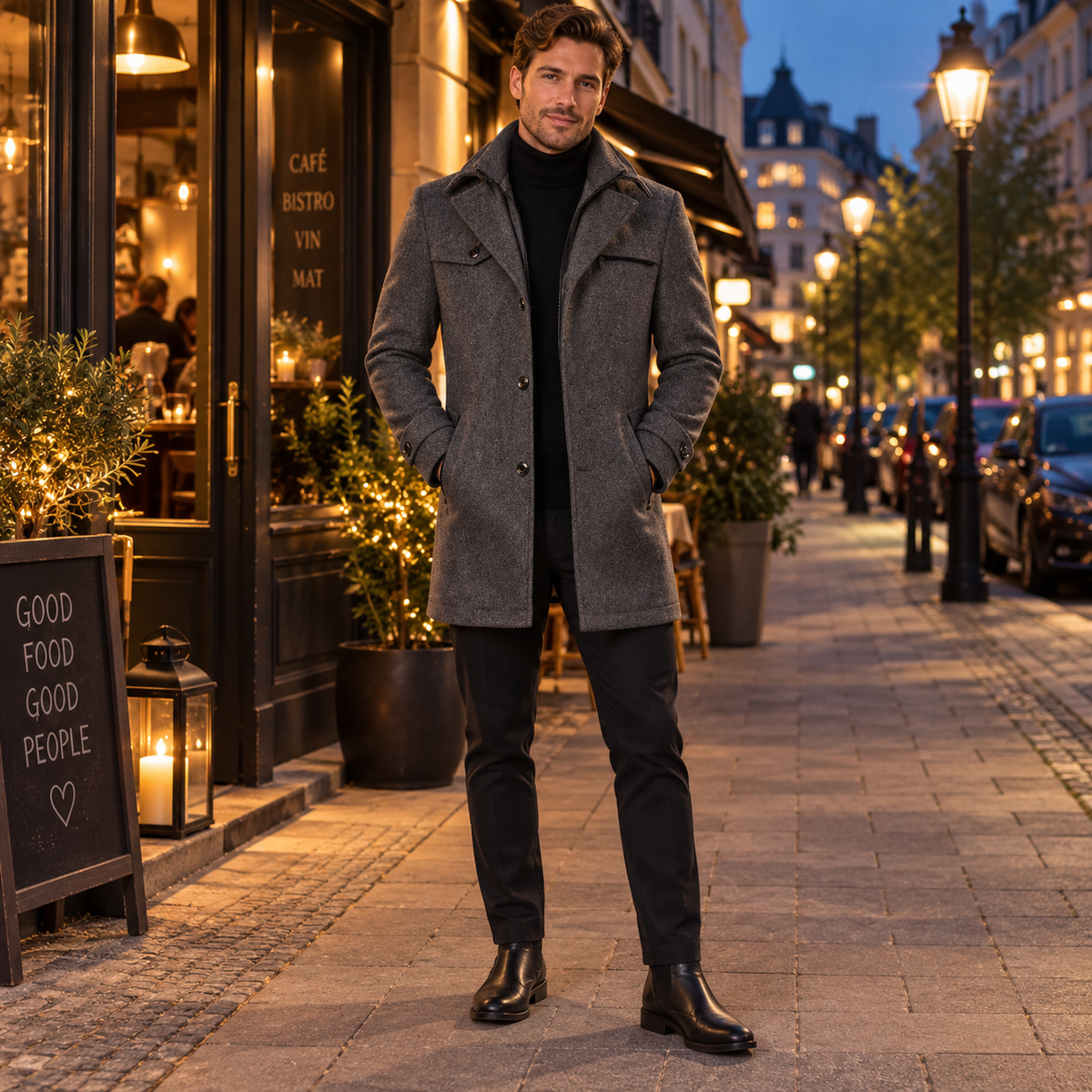 Vinterjacka herr, vattentät — business med revers och dragkedja
