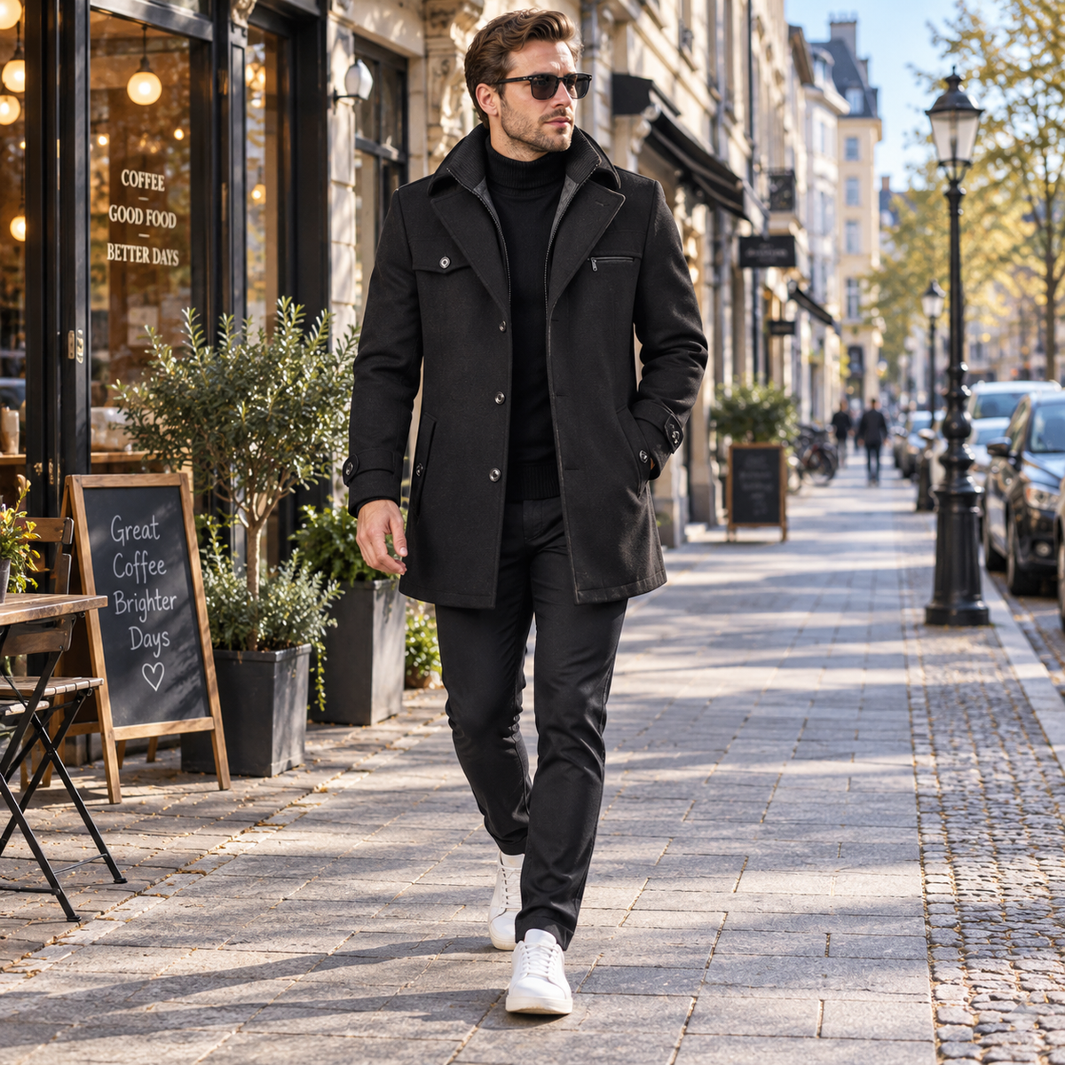 Vinterjacka herr, vattentät — business med revers och dragkedja