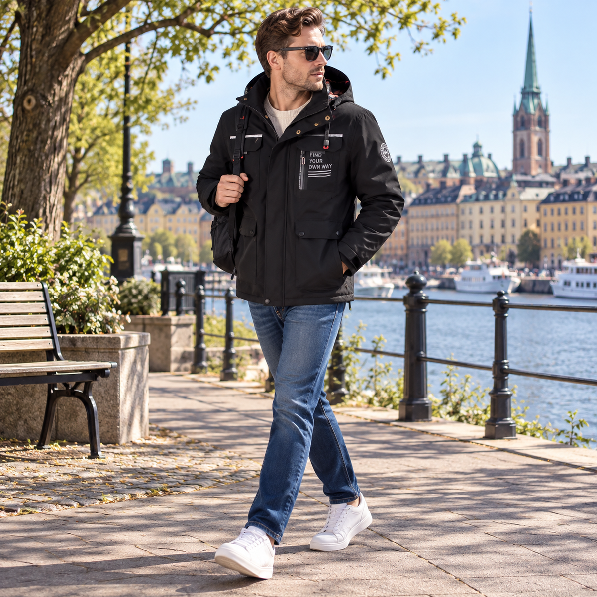 Vinterjacka herr, vind- och vattentät — varm skaljacka