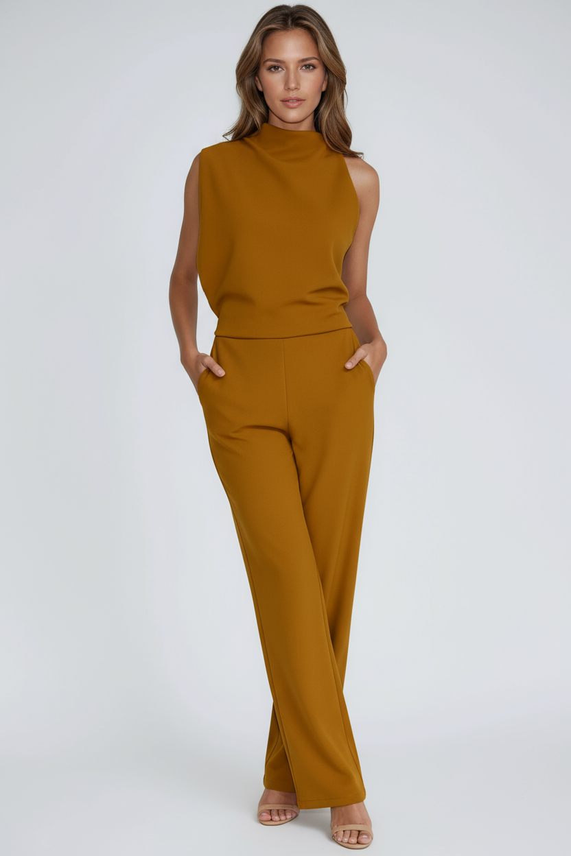 Jumpsuit dam, one-shoulder — elegant byxdräkt med vida ben
