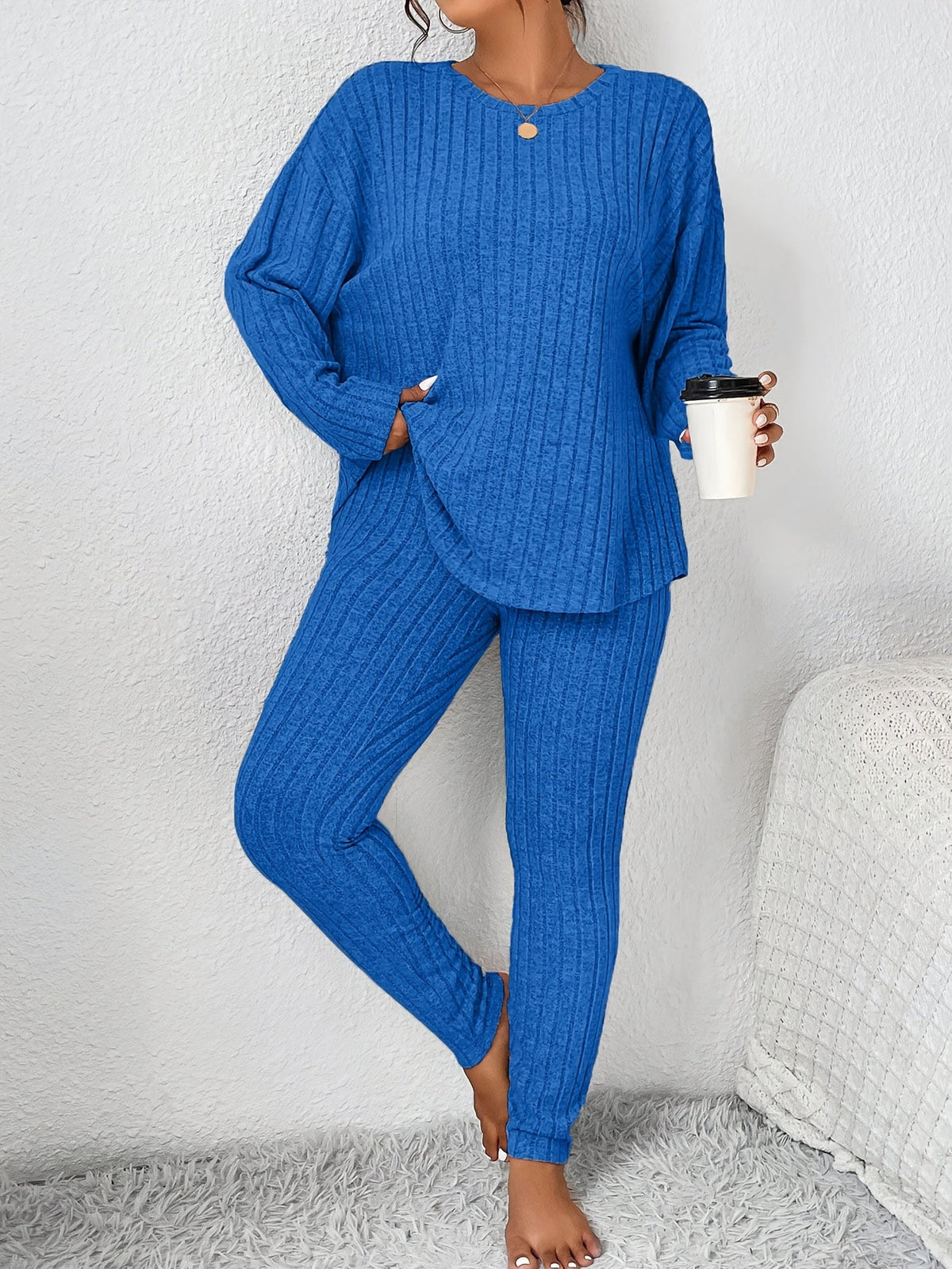 Loungeset dam, ribbat — topp och byxa