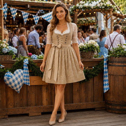 Traditionell folkdräkt dam — klassisk klänning i khaki