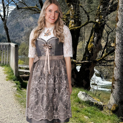Dirndl dam, tvådelad — brun Oktoberfest-klänning med blommönster