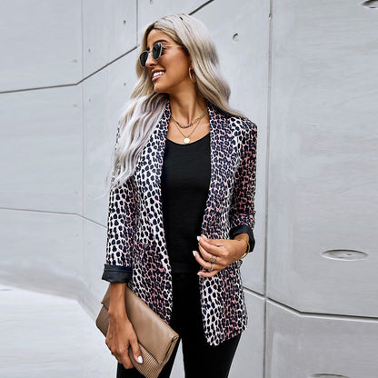 Blazer dam med leopardmönster — oversized kavaj