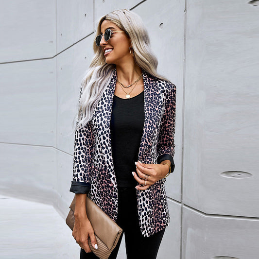 Blazer dam med leopardmönster — oversized kavaj