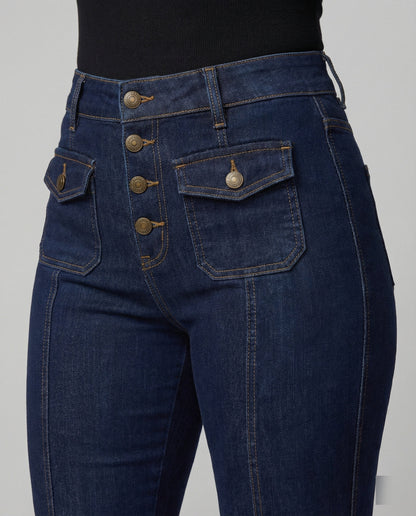 Högmidjade utsvängda jeans dam — flarejeans med hög midja