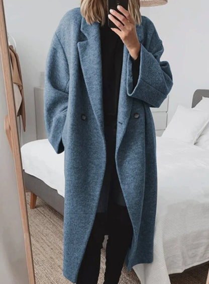 Ullkappa dam — lång oversized med skjortkrage och fickor