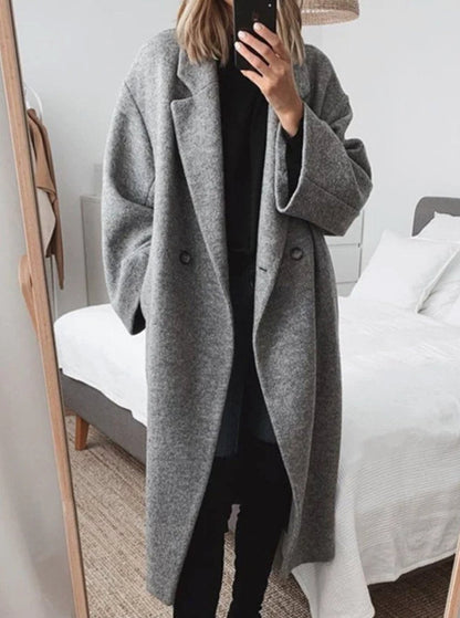 Ullkappa dam — lång oversized med skjortkrage och fickor