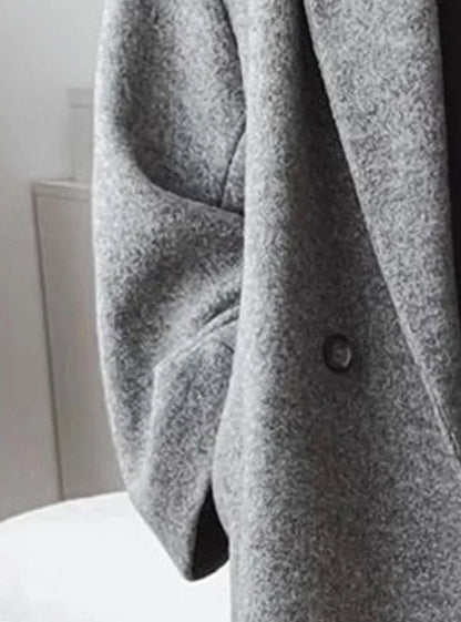 Ullkappa dam — lång oversized med skjortkrage och fickor
