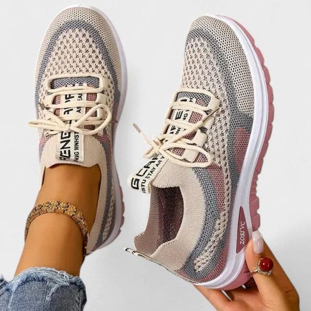 Sneakers dam — lätta komfortlöparskor med snörning i mesh