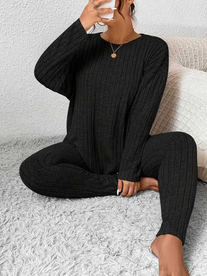 Loungeset dam, ribbat — topp och byxa