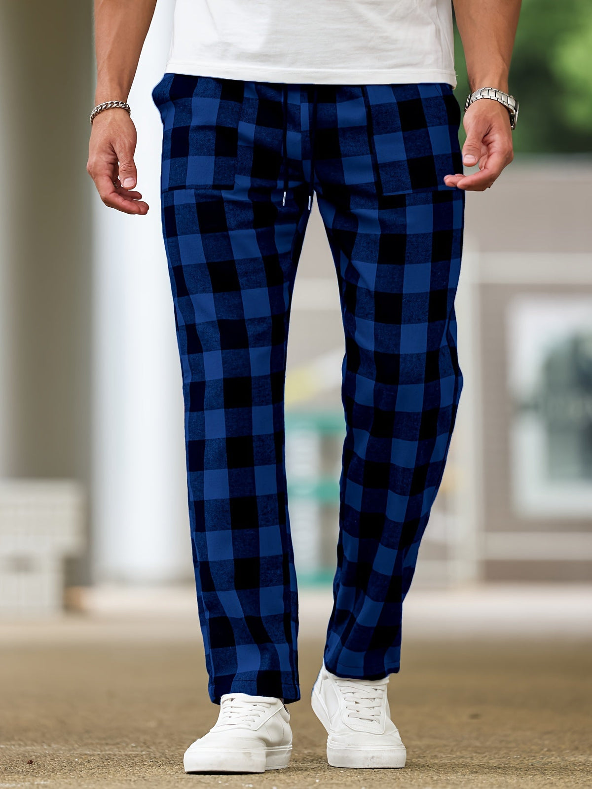 Loungebyxor herr, rutiga — avslappnad passform