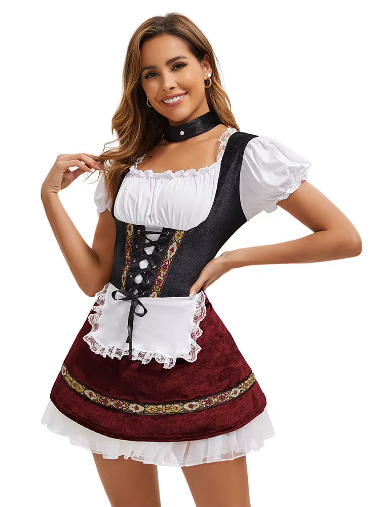 Dirndl dam med snörliv och puffärmar — Oktoberfest-klänning