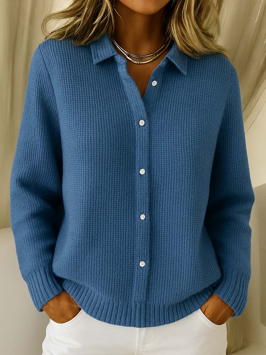 Sweater dam, knäppning — med krage och knappslå, långärmad