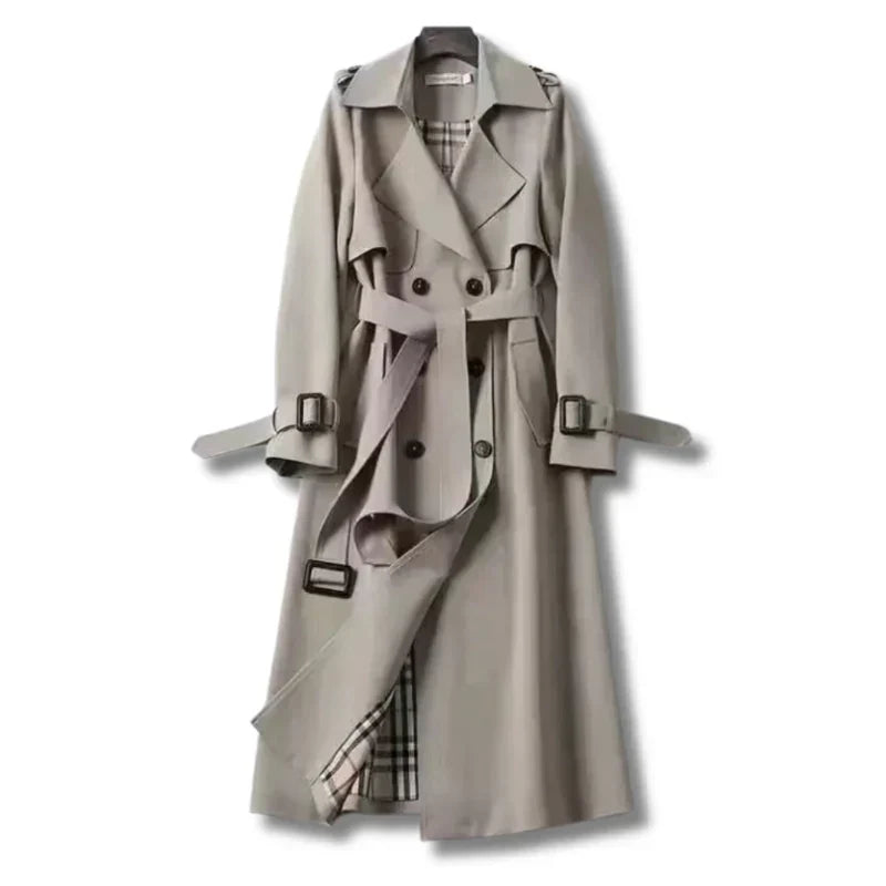 Trenchcoat dam med bälte — klassisk vinterkappa i bomullsmix