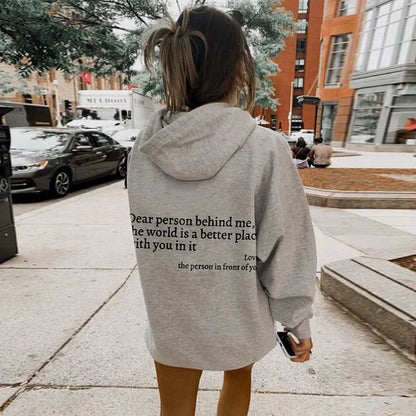 Hoodie dam, slogan — bekväm kapuschongtröja med tryck