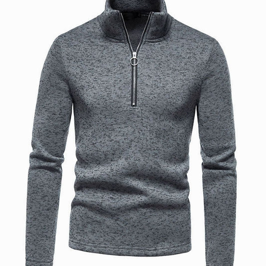 Stickad tröja herr — halfzip med ståkrage, regular fit