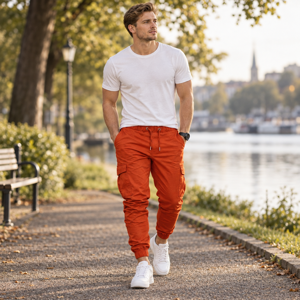 Joggingbyxor herr — lätta med ankelmuddar och dragkedjefickor